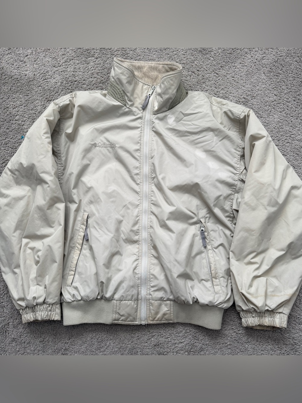 Vintage Columbia Fleece Lined Jacket Mens Medium Beige Cream Full Zip WM5020